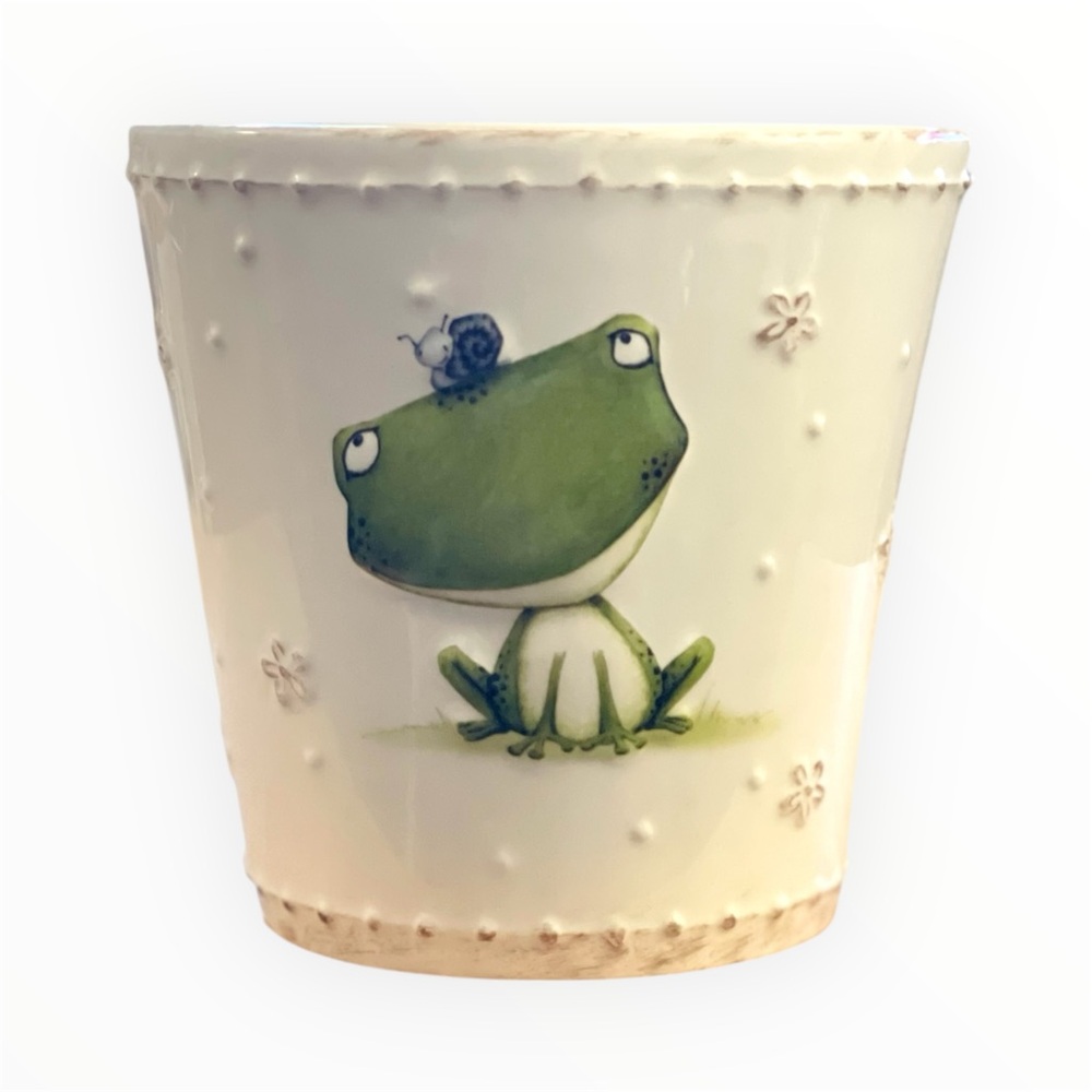 Enesco Happy Green Garden Frog & Snail Ceramic Planter by Stacy Yakula